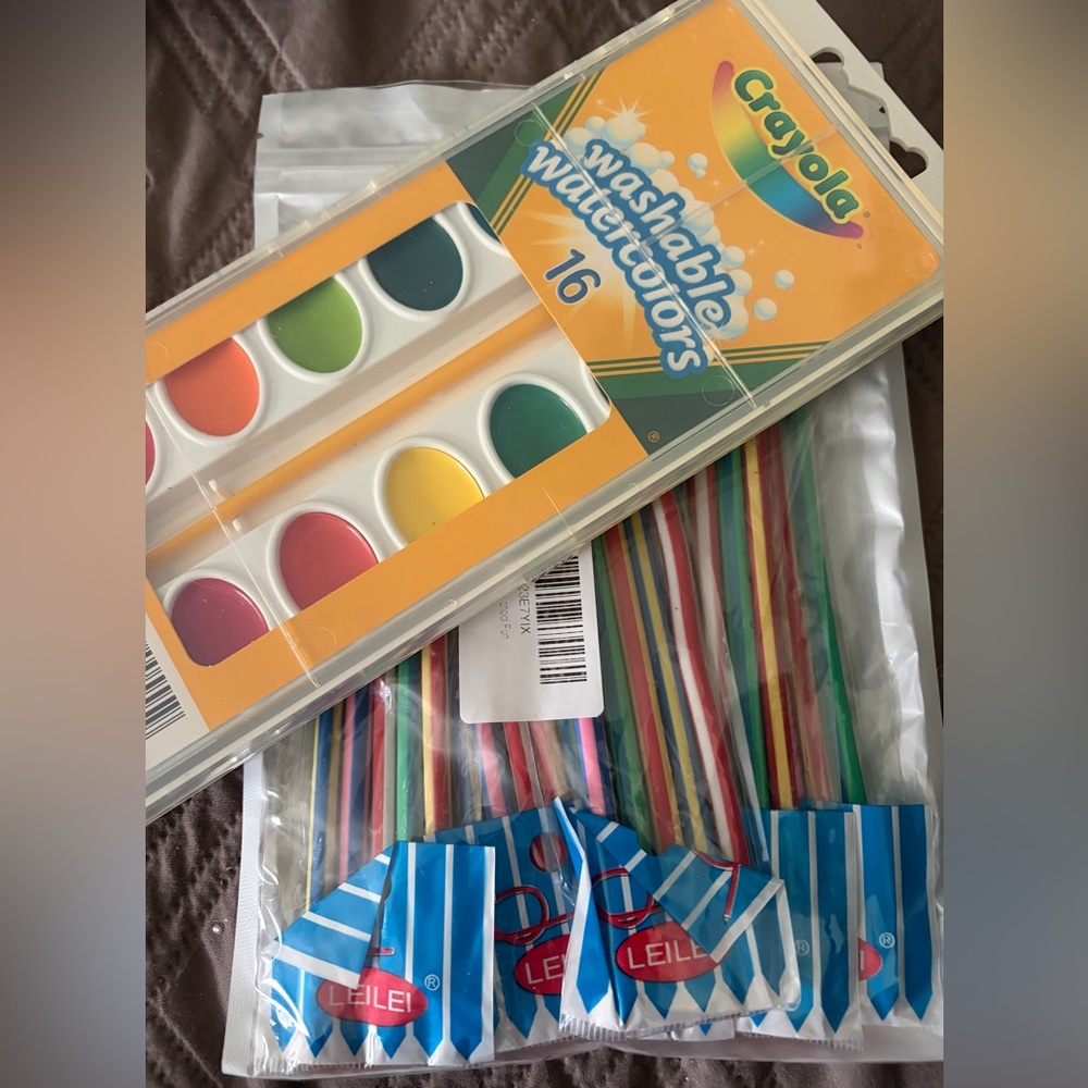 New school supplies (bendy pencils and watercolor paint)